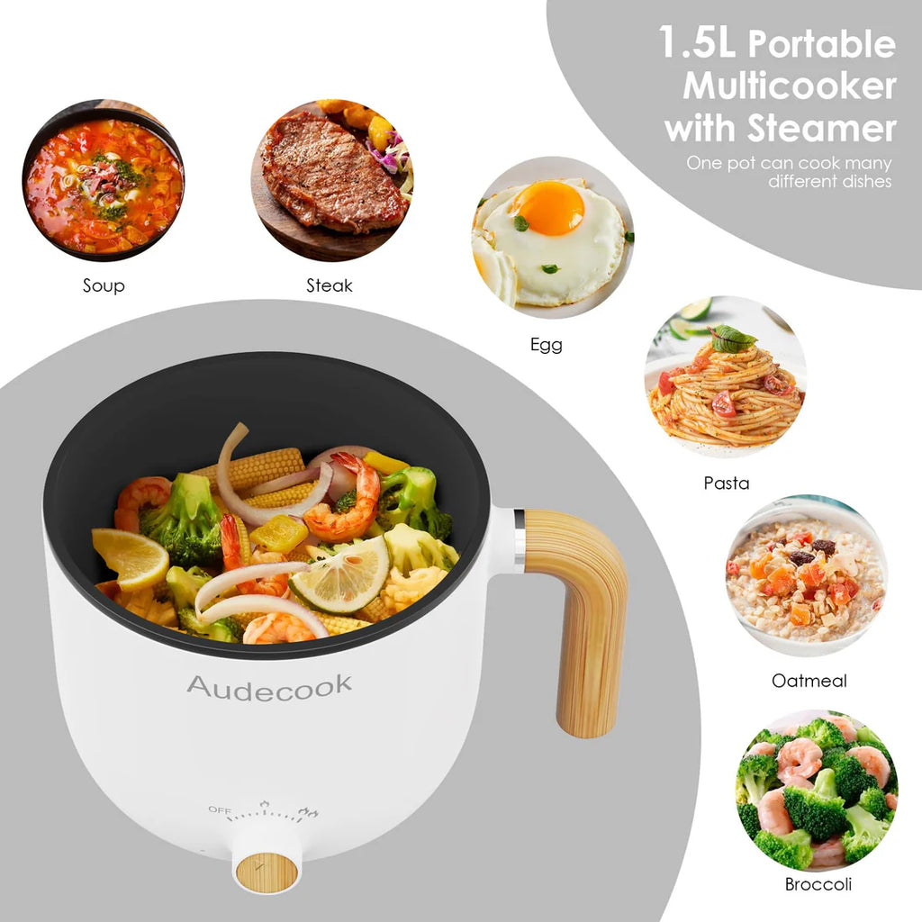 Audecook Multi-Function Electric Hot Pot | Portable Noodle Cooker & Mini Electric Pan