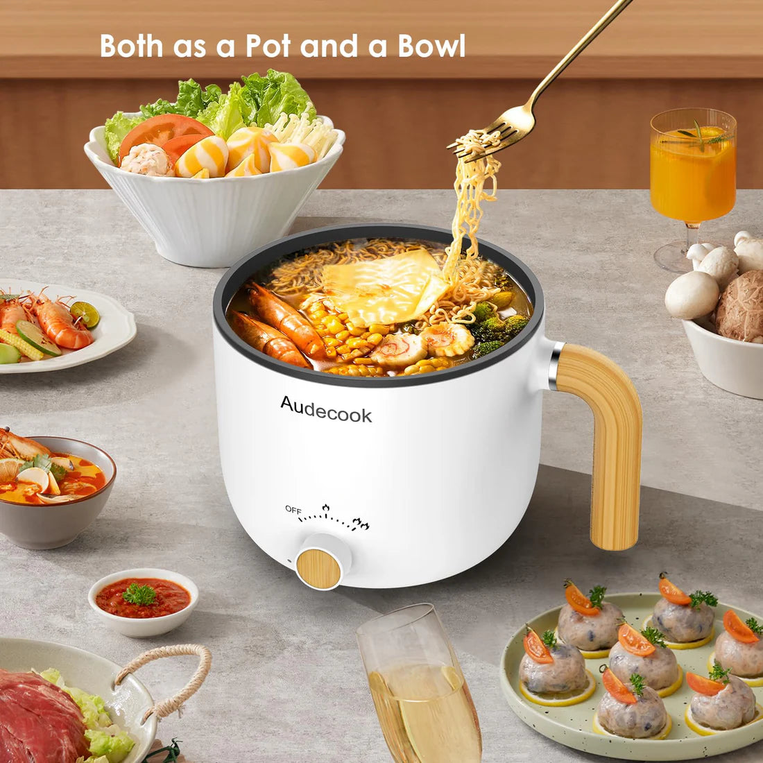 Audecook Multi-Function Electric Hot Pot | Portable Noodle Cooker & Mini Electric Pan