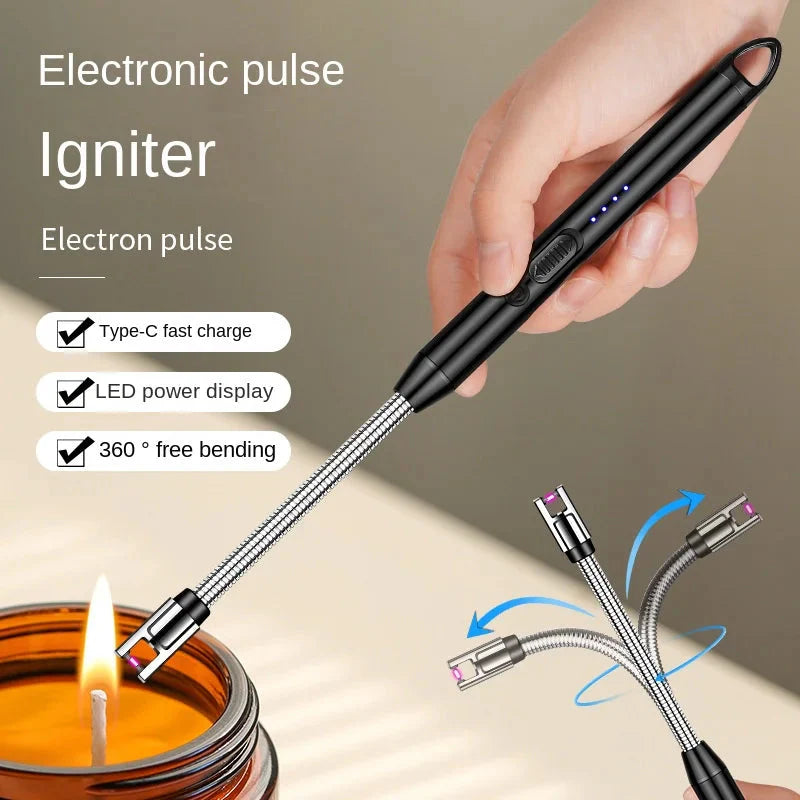 Electronic Pulse Igniter – USB Rechargeable Flameless Lighter with LED Power Display & 360° Flexible Neck