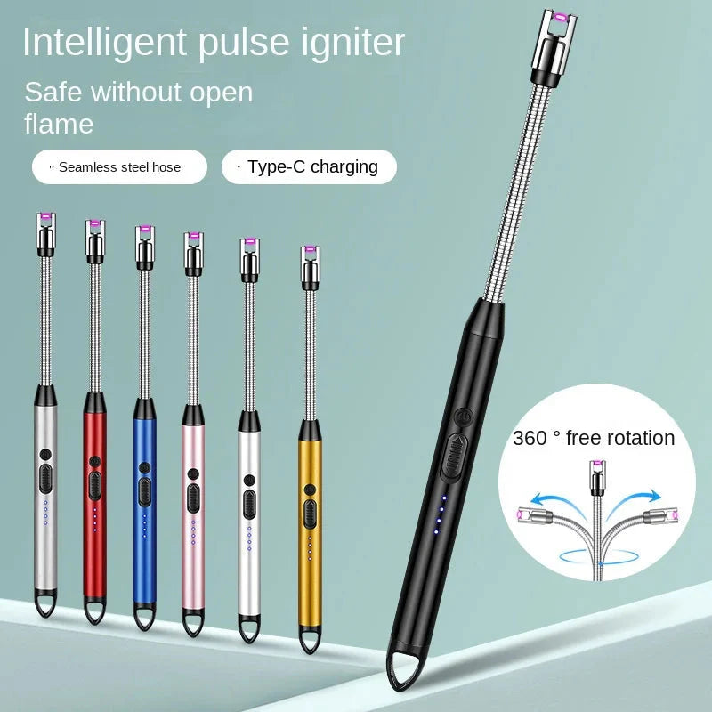 Electronic Pulse Igniter – USB Rechargeable Flameless Lighter with LED Power Display & 360° Flexible Neck