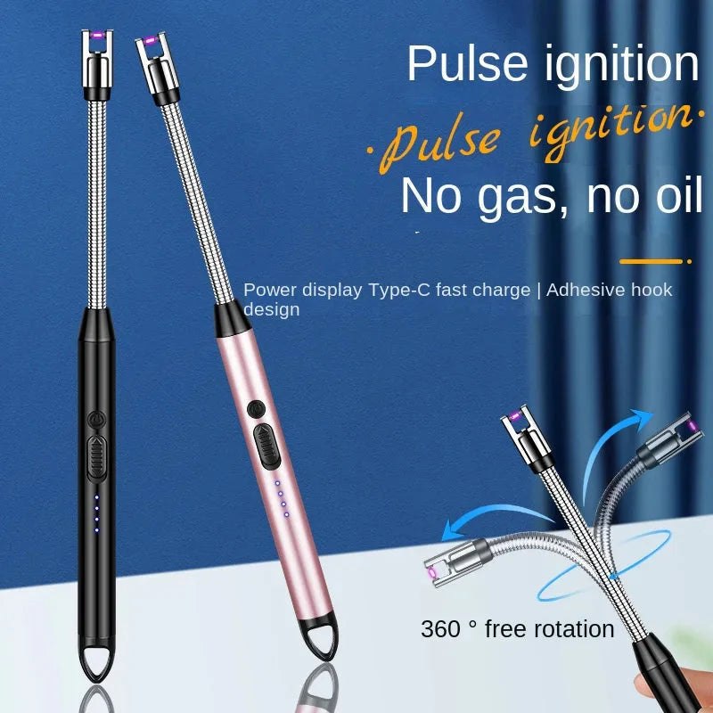 Electronic Pulse Igniter – USB Rechargeable Flameless Lighter with LED Power Display & 360° Flexible Neck