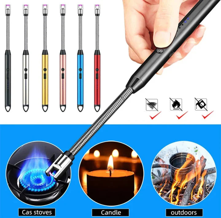 Electronic Pulse Igniter – USB Rechargeable Flameless Lighter with LED Power Display & 360° Flexible Neck
